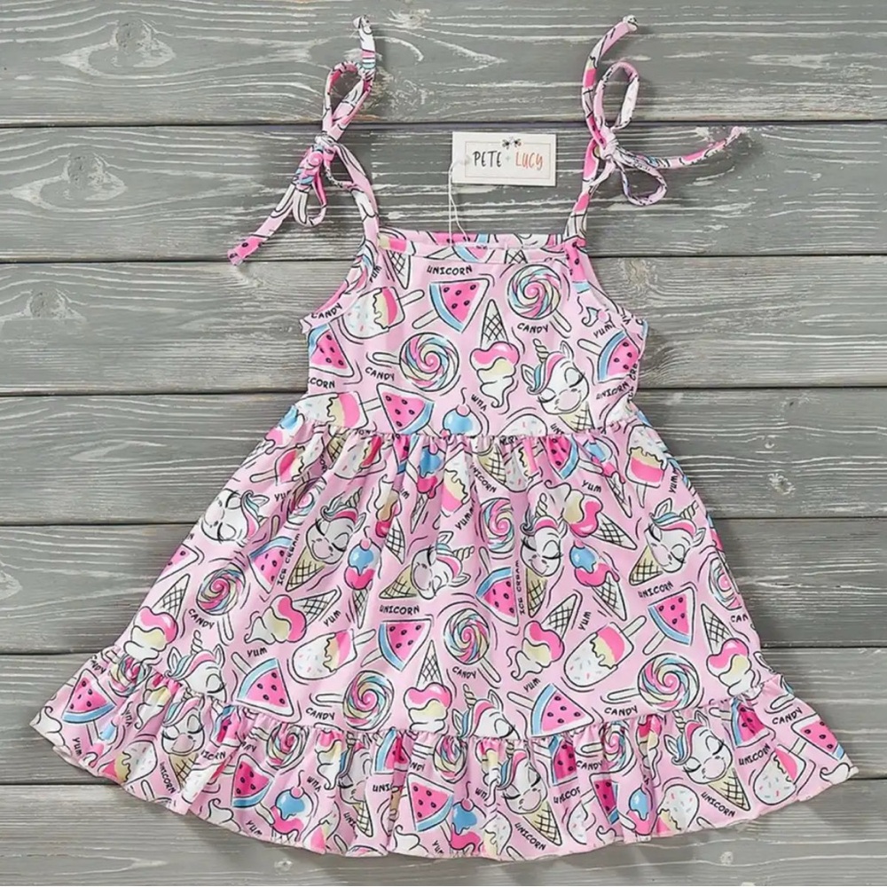 Pink Ice Cream Print Kids Dress